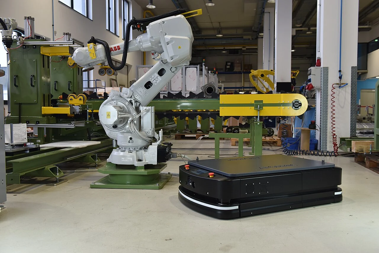 An industrial arm mounted on a mobile robot base