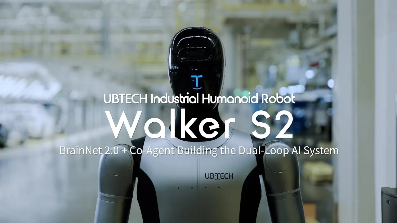 UBTECH Walker S2 industrial humanoid robot performing autonomous battery exchange